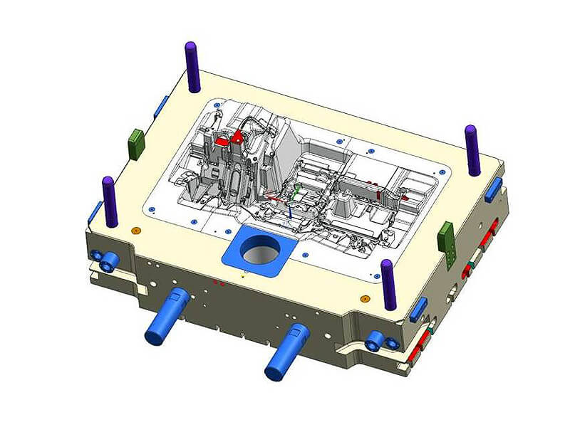 A complete cover half assembly of a high pressure die casting mould for a structural component