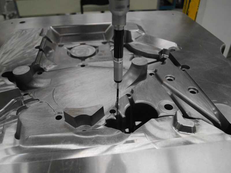 This screen shows an expanded view of a CMM probing a high pressure die casting moulding area
